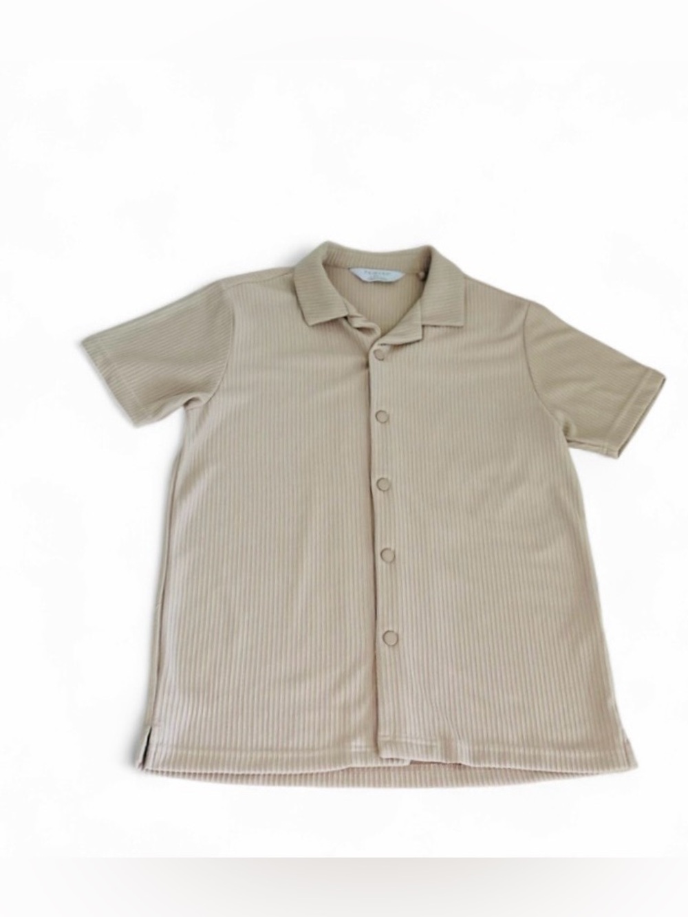 Primark Men's Beige Short Sleeve Snap Button Up Shirt Resort Collar Size XS